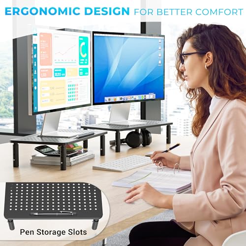 2 Pack Adjustable Monitor Stand Riser with Drawer, Supports 44lbs - view 6