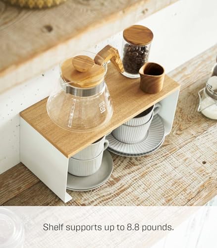 YAMAZAKI Home Tosca Wood-Top Stackable Kitchen Rack - Modern Counter Shelf Organizer - Small - Steel + Wood - Stack Up to Two - view 2