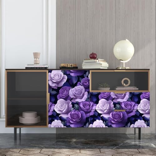 Black Dark Pruple Rose Floral Peel and Stick Wallpaper 17.5" x 118" - view 5