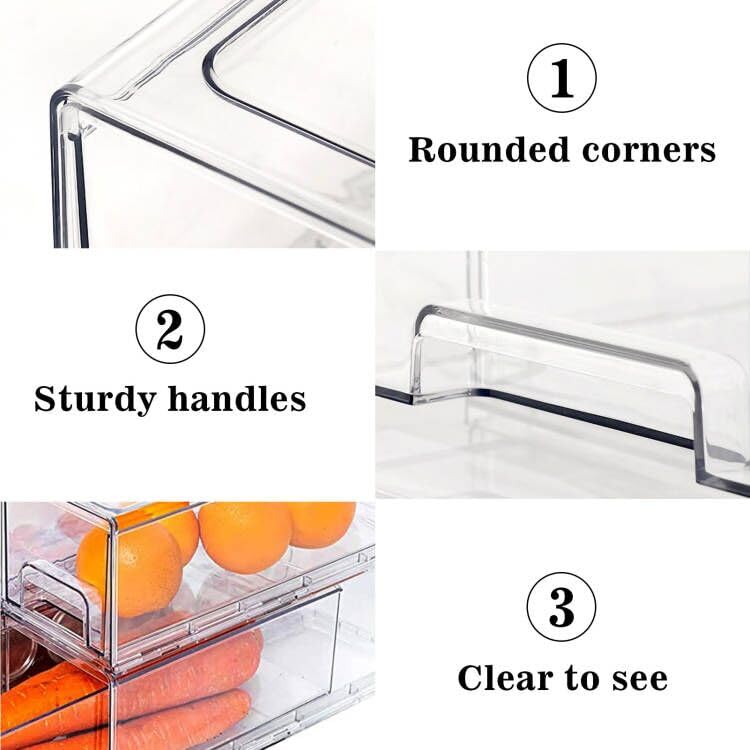 2Pack Clear Fridge Drawers Pull Out Stackable Refrigerator Drawer Organizer Bins Pantry Storage Box Plastic Food Containers for Kitchen Bathroom Office Closet (2pack Large) - view 4