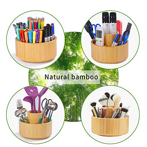Bamboo Rotating Art Supply Desk Organizer, Pencil Holder Desktop - view 4