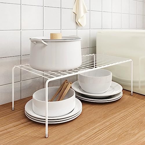 6 Pack(10.6 x 5.1 Inch) Cabinet Storage Shelf Rack, Rustproof Kitchen Counter and Cabinet Shelf, Small Storage Rack Organizer for Kitchen, Fridge, Bathroom, White - view 2
