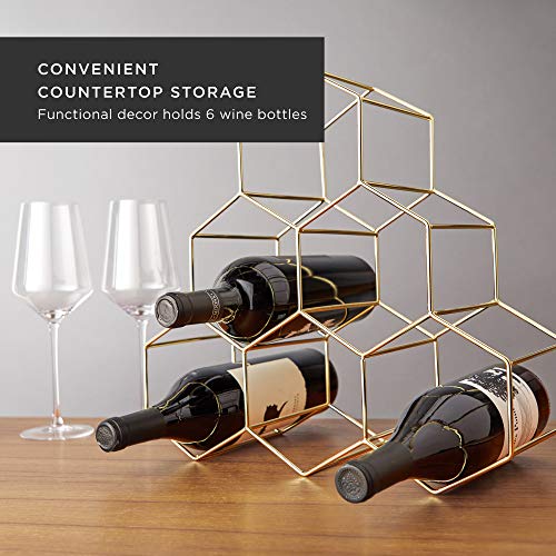 Geo Countertop Wine Rack, 6 Bottle Freestanding Modern Metal Hexagon Bottle Organizer and Wine Holder Stand for Kitchen Counter, Pantry Cabinet Storage, Tabletop and Home Decor Gifts, Gold - view 2