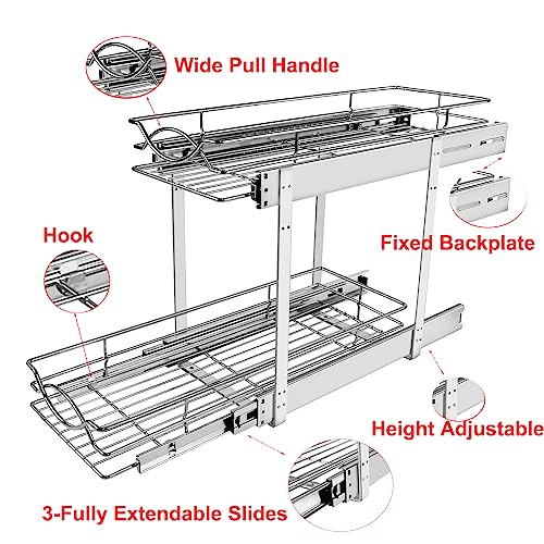 Pull Out Cabinet Organizer 9"W 21"D 2-Tier Slide Out Storage Shelf - view 4