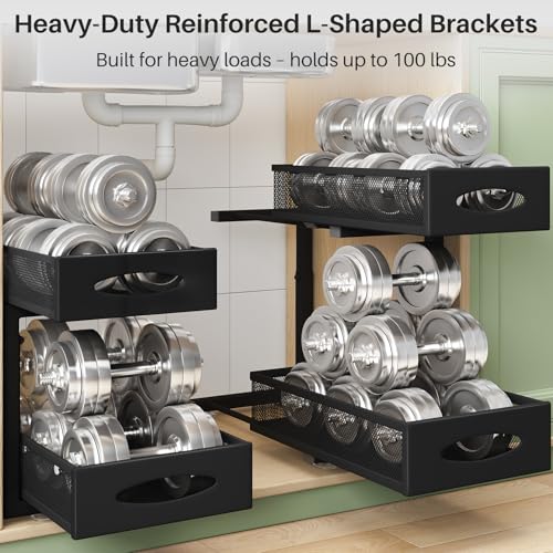 Under Sink Organizer, 2 Tier Pull out Cabinet Organizer Baskets with Mesh Sliding Drawers, Slide out Storage Shelf for Home, Kitchen, Bathroom, Pantry, Office Cabinet, Countertop(1 Pack) - view 5