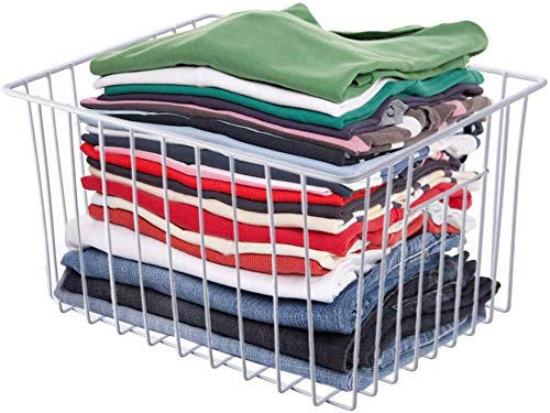 Deep Refrigerator Freezer Baskets, Large Household Wire Storage Basket Bins Organizer with Handles for Kitchen, Pantry, Freezer, Cabinet, Closets, Pearl White, Set of 2 - view 5