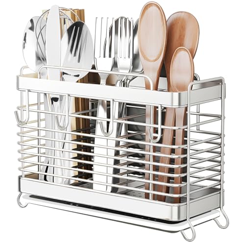 Utensil Holder, Kitchen Utensil Drying Rack with Drain Tray