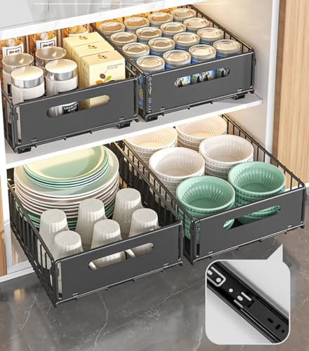 Pull Out Cabinet Organizer, Black, 4Piece 9.8" W X15 D X7.5 H - view 5