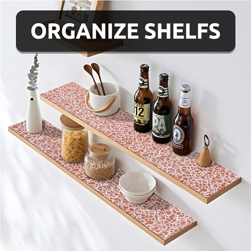 18X96 Inch Shelf Liner with Scissor & Tape Measure for Kitchen Cabinets, PVC Drawer Liner for Dresser Non-Slip Bathroom, Non-Adhesive Cabinet Liner Washable (Brown Crack) - view 2