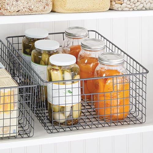 Metal Wire Food Storage Basket Organizer with Handles for Organizing Kitchen Cabinets, Pantry Shelf, Bathroom, Laundry Room, Closets, Garage - Concerto Collection - 2 Pack - Graphite Gray - view 2