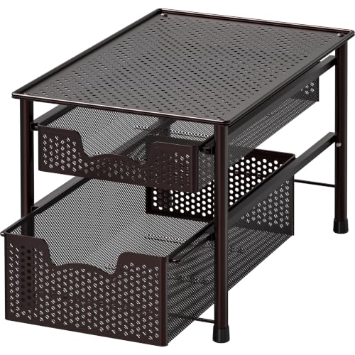 Stackable 2 Tier Sliding Basket Organizer Drawer, Bronze