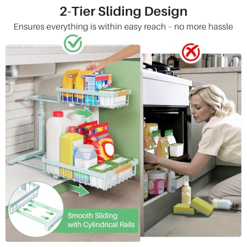 Under Sink Organizer, Thickened L-Shaped 2 Tier Pull Out Cabinet Storage - view 3