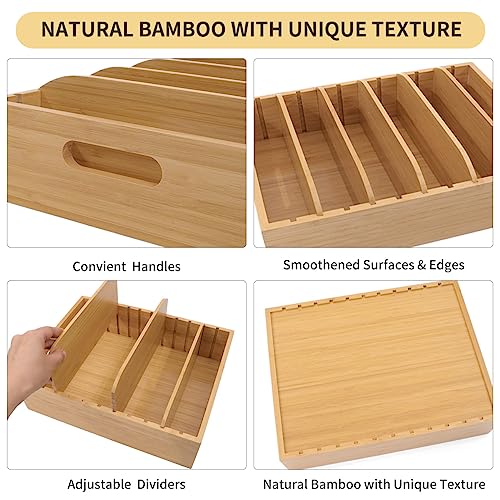 Bamboo Lid Holder Food Container, Kitchen Organizer with 5 Adjustable Dividers, Cabinet Organizer for Food, Kitchen Gadget, Container Lids (2pcs) - view 3