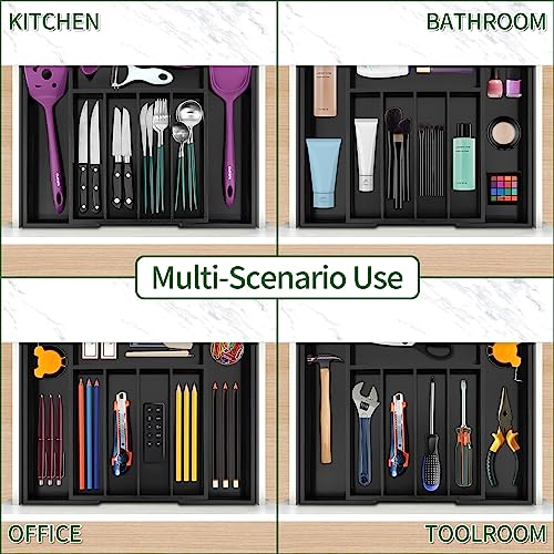 Bamboo Silverware Drawer Organizer, Black Kitchen Utensils Tray - view 6