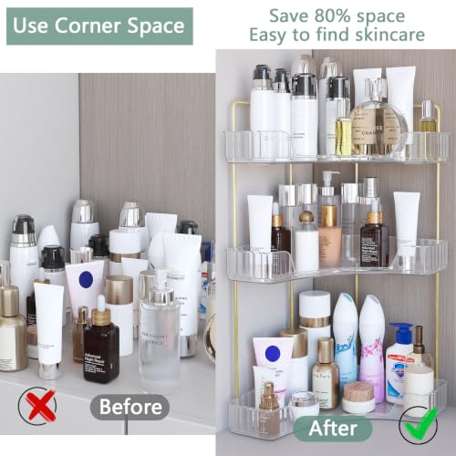 3-Tier Corner Bathroom Counter Organizer, Gold Metal Frame, Clear - view 5