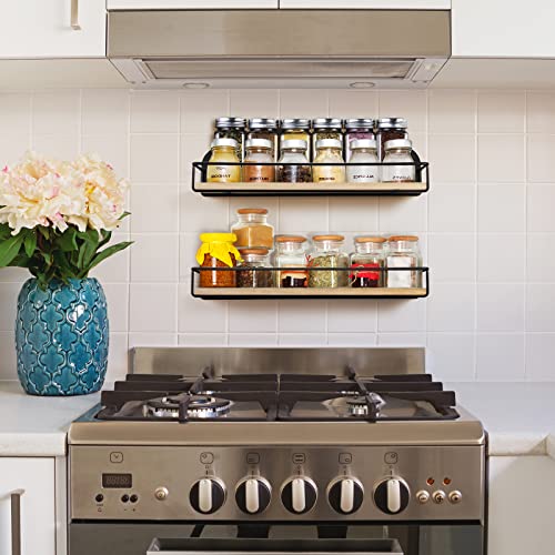 2 Pack Spice Rack Wall Mount Rustic Style Hanging Spice Organizer for Wall, Kitchen Spice Storage,Black - view 6