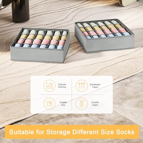 Sock Drawer Organizer Divider 2 Packs Underwear Organizer, 24 Cell Closet Organizers and Storage Organizer Sock Holders Organizers for Storing Socks, Handkerchiefs, Ties, Belts (Grey) - view 6