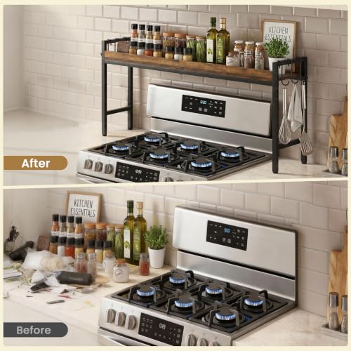 31 Inch Over the Stove Spice Rack, 3-Tier Adjustable Stove Shelf Rustic - view 4