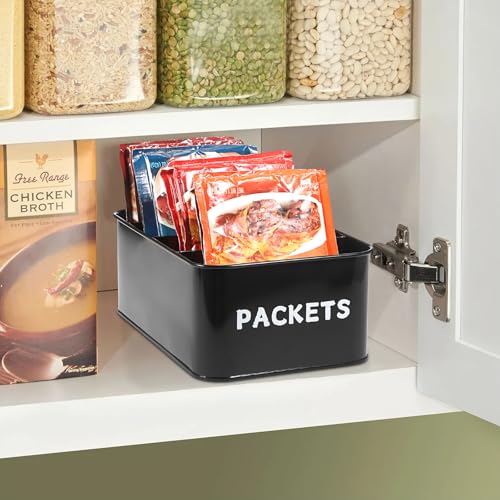 Seasoning Packet Organizer, Food Storage Organizer with Divided 4 Compartments, Metal Storage Caddy for Kitchen Pantry Cabinet, Kitchen Organization Bin for Snacks Spice Packets, Black - view 5