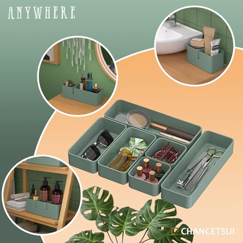 6 PCS Stackable Drawer Organizers Set, Versatile Desk and Vanity Drawer Organizer Trays, Storage Bins for Makeup, Bathroom, Bedroom, Kitchen and Office, Green - view 6