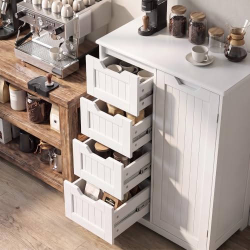 Small Coffee Bar Cabinet with 4 Drawers and Door, White - view 4