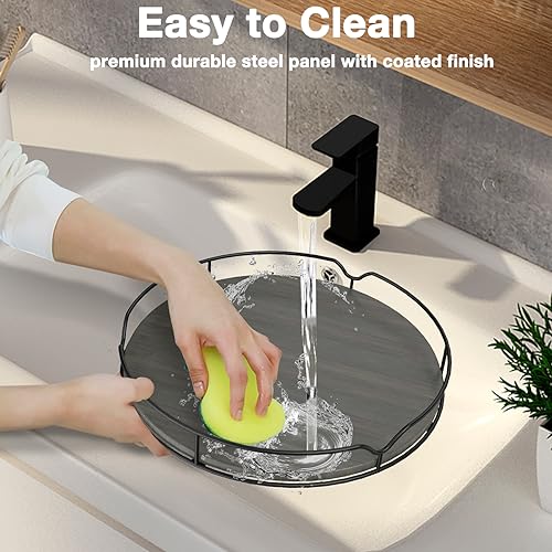 Lazy Susan Turntable Organizer with Anti-Slip Mat for Cabinet Pantry Kitchen Countertop Refrigerator Office, Pine Wood, 12", Grey… - view 6