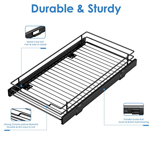 Pull Out Cabinet Organizer, Heavy Duty Slide Out Pantry Shelves Sliding Drawer Storage for Home, Kitchen, Bathroom, 10.9" W x 20.98" D, Request at Least 12 inch Cabinet Opening, Black - view 5
