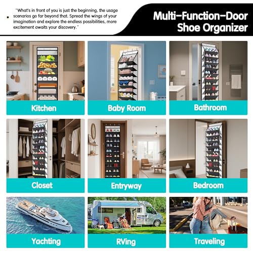 10 Tier Hanging Shoe Rack - Heavy Duty Behind The Door Hanging Shoe Rack, Sturdy Oxford Cloth, 20+ Pairs Over The Door Shoe Cabinet for Boots and Sneakers - Save 50% Closet Space! (Piano White) - view 6