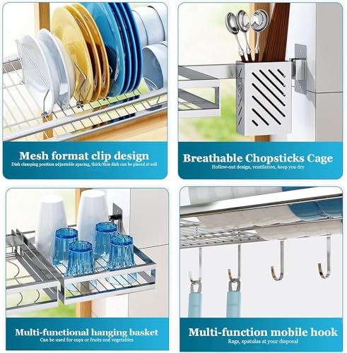 Heavy Duty Wall Mount Dish Rack, Stainless Steel Over Sink Drying Rack with Knife & Chopsticks Holder, Space Saving Kitchen Organizer for Apartment RV, Rust Proof Drainage System, 110Lbs Capacity - view 5