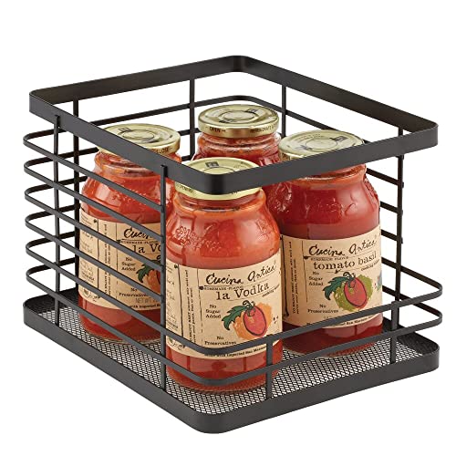 Stacking Wire Baskets Food Organizer Storage Metal Basket with Open Front for Kitchen Cabinet, Pantry, Cupboard, and Shelves - Organize Fruits, Snacks, and Vegetables - 2 Pack - Matte Black - view 6