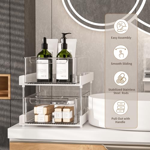 YuzhuSuye Multi-Purpose Pull Out Cabinets Organizer Shelf 2-Tier Under Sink Organizer with Dividers for Bathroom Kitchen Closet and Office (clear) - view 2