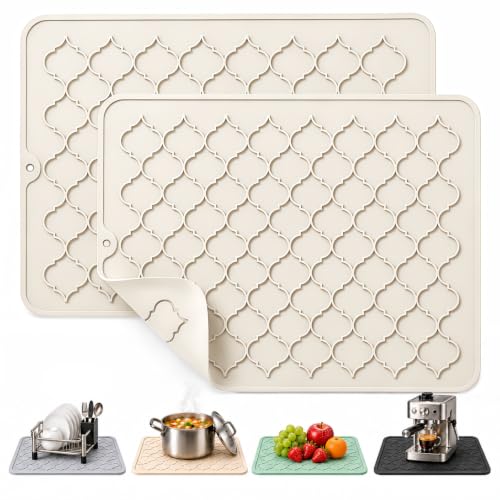2 Pack Silicone Dish Drying Mat for Kitchen Counter Shower Caddy Rack Meal Prep Refrigerator Liners Essentials Dining Place Mats Sink Storage Vanity Trays Dryer Drainers Items Women Gifts