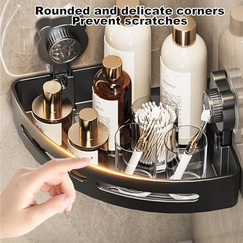 Shower Suction Shelf - Bear Suction Cup Wall Mounted Organizer, No-Drill Bathroom Storage Solution, Strong Adhesive Design | Black Shampoo Holder, Durable Shelves for Inside Shower and Compact Space - view 2