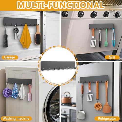 Magnetic Key Holder for Frideg,Heavy Duty Strong Magnetic Key Hanger with 8 Hooks for Refrigerator,Magnetic Kitchen Utensil Holder for Metal Surface in Entryway,Garage,Pantry (Gray) - view 7