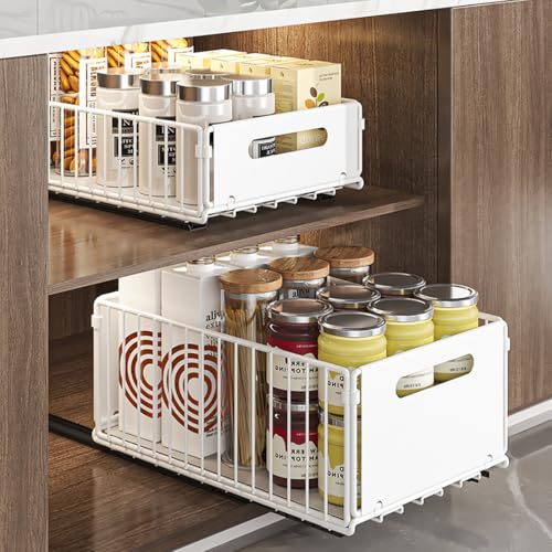 Pull Out Cabinet Organizer, White, 2Piece 9.8" W X15 D X3.9 H - view 3