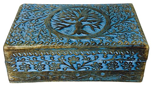 Hand-Carved Wooden Box - Decorative Treasure Chest Box – Tree of Life Pattern - Exquisite Storage Solution – Ideal for Jewellery, Watches, Others - Brown, 8X5 Inch - view 3