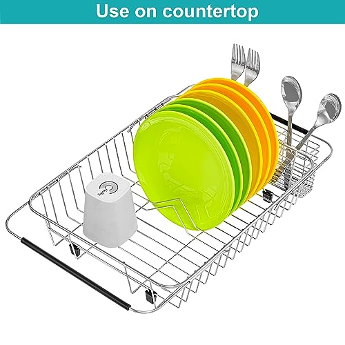 Expandable Dish Drying Rack Organizer and Utensil Cutlery Holder, 304 Stainless Steel Over Sink Dish Rack, Dish Drainer in Sink or On Counter, Rustproof - view 2