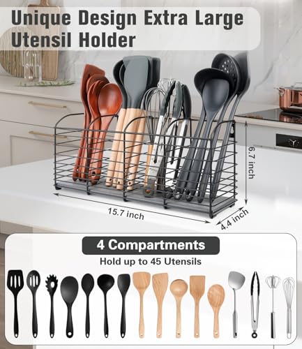 Large Kitchen Utensil Holder 4-Compartment with Diatomaceous Earth Base - view 3