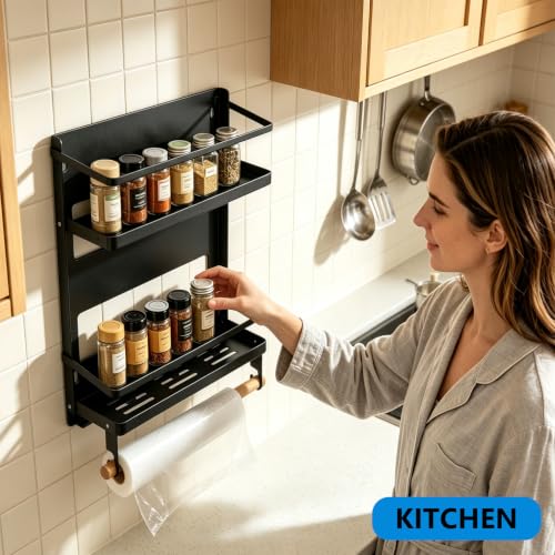 2‑Tier Magnetic Shelves, Heavy‑Duty Metal Wall-Mounted Organizer - view 3