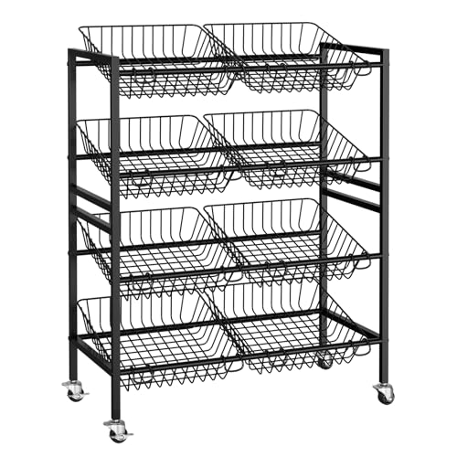 25.2" W Kitchen Storage Cart, 4-Tier Snack Cart with Wheels