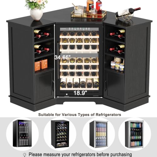 L Shaped Corner Bar Cabinet with Fridge Space, Wine Storage, Black, 40” - view 4
