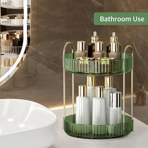 360 Rotating Makeup Organizer and Storage for Vanity Countertop 2 Tiers, High Capacity Cosmetic Skincare Perfume Organizers for Dresser Bathroom Lazy Susan (Vintage Green) - view 5