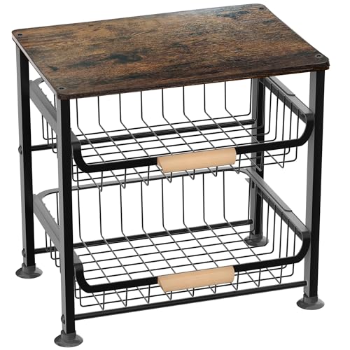 3-layer Kitchen Fruit Storage Basket Snack Rack, Countertop & Desktop Pull-out Metal Basket with Handle, Organizers