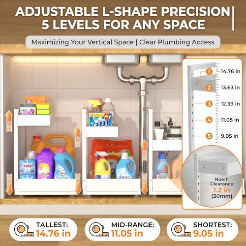 Under Sink Organizer 2 Pack, 2-Tier Metal Slide-Out, Height Adjustable - view 3
