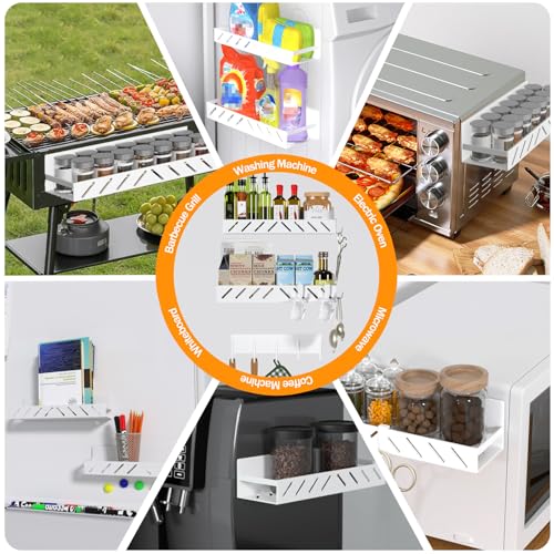 Magnetic Spice Rack for Refrigerator,4 Pack Metal Magnetic Shelf White with Hooks,Magnetic Knife Rack & 4 Hooks,Heavy Duty Space Saving Storage for Spices,Hollowed-out - view 7