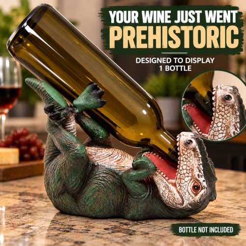 T-Rex Wine Bottle Holder, Dinosaur Wine Rack for Countertop, Funny Tyrannosaurus Rex Bottle Display, Unique Home Bar Kitchen Decor & Wine Lover Gift, 10 Inch - view 6