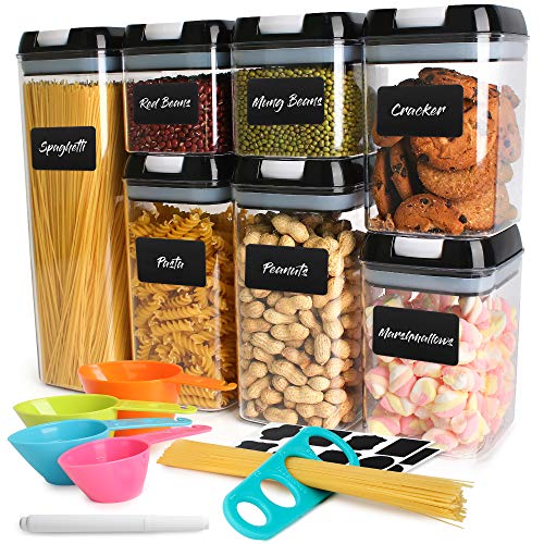ZiGoRo Airtight Kitchen Food Storage Container Set with Lids - Pantry Kitchen Organizer Containers- Perfect as Cereal, Flour or Sugar Containers with Labels, Marker, Measuring Spoons & Spaghetti Gauge