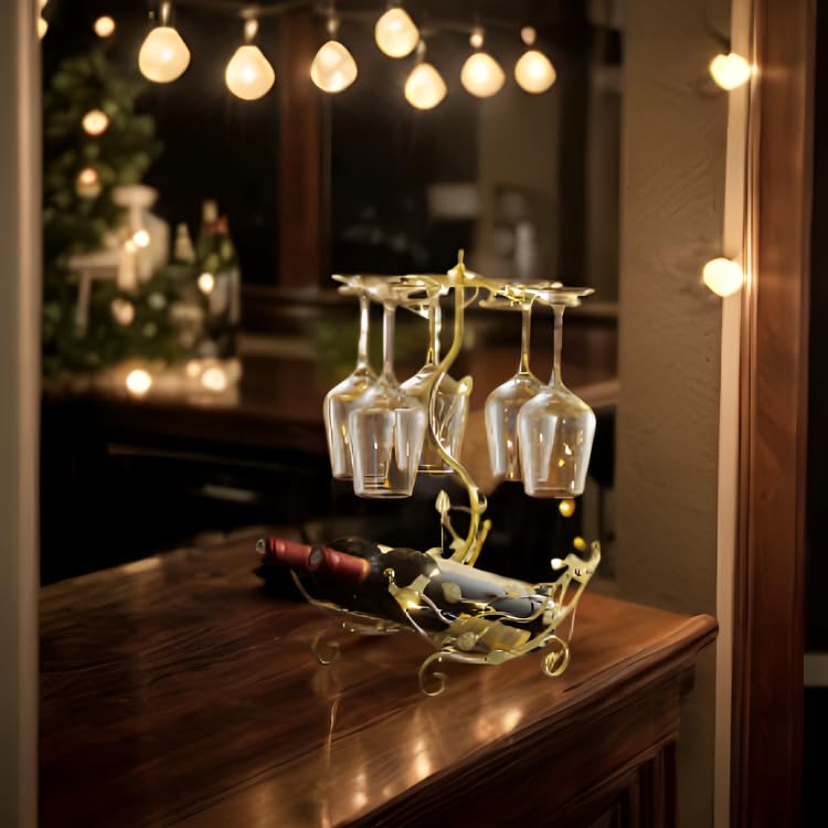 Wine Rack with Glass Holder-Hold 2 Wine Bottles and 6 Glasses - view 2