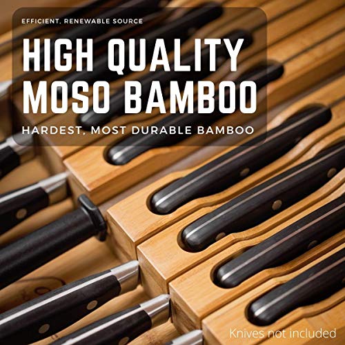 In-Drawer Bamboo Knife Block Holds 12 Knives (Not Included) Without Pointing Up PLUS a Slot for your Knife Sharpener! Knife Organizer Made from Quality Moso Bamboo - view 6