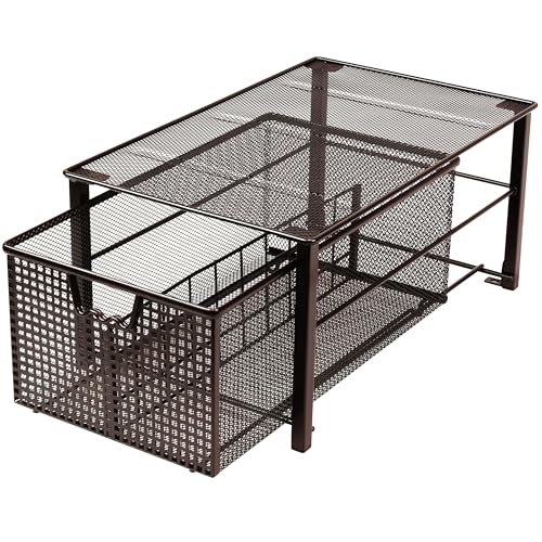 Stackable Pull Out Cabinet Sliding Basket with Divider, Large